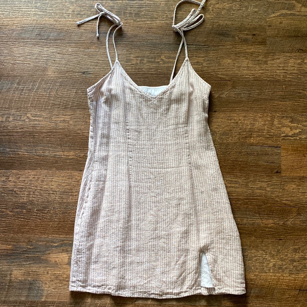 Abercrombie and Fitch baby pink and white tie strap pinstripe linen dress small